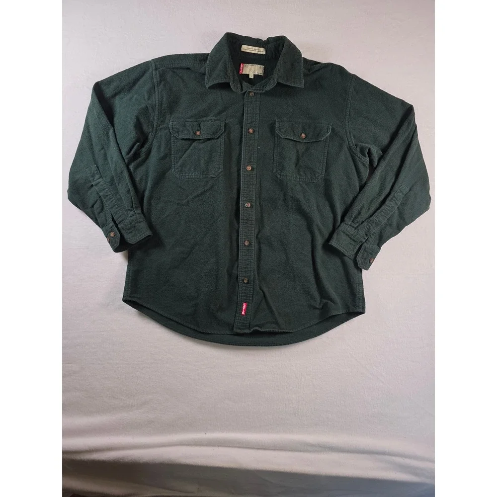 Levis Flannel Shirt Heavyweight Cotton Button Down Large Green Workwear Outdoor